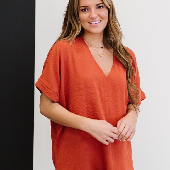 💕 Rust Jodifl Against All Odds Unlined Blouse Oversized Regular Plus New NWT - Picture 9 of 9